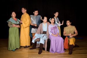 The principals, from left to right: imperious Lady Tsui (Joy Tamayo), reverent Superior (Tony Romero), noble General Du (Jee-Heng Liao), lovestruck Chang (Charles Pang), flirtatious Ying-ying (Jessica Wu), cunning Hong-Niang (Mari Uchida) and villainous F @ BroadwayWorld The principals, from left to right: imperious Lady Tsui (Joy Tamayo), reverent Superi Photo
