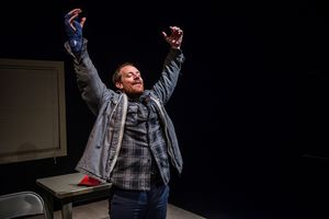 (pictured) Actor and playwright Michael Milligan in MERCY KILLERS. Photo by Daylon Wa Photo