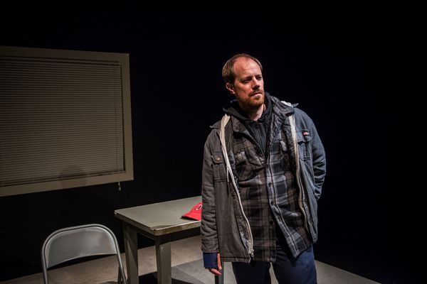 (pictured) Actor and playwright Michael Milligan in MERCY KILLERS. Photo by Daylon Wa Photo