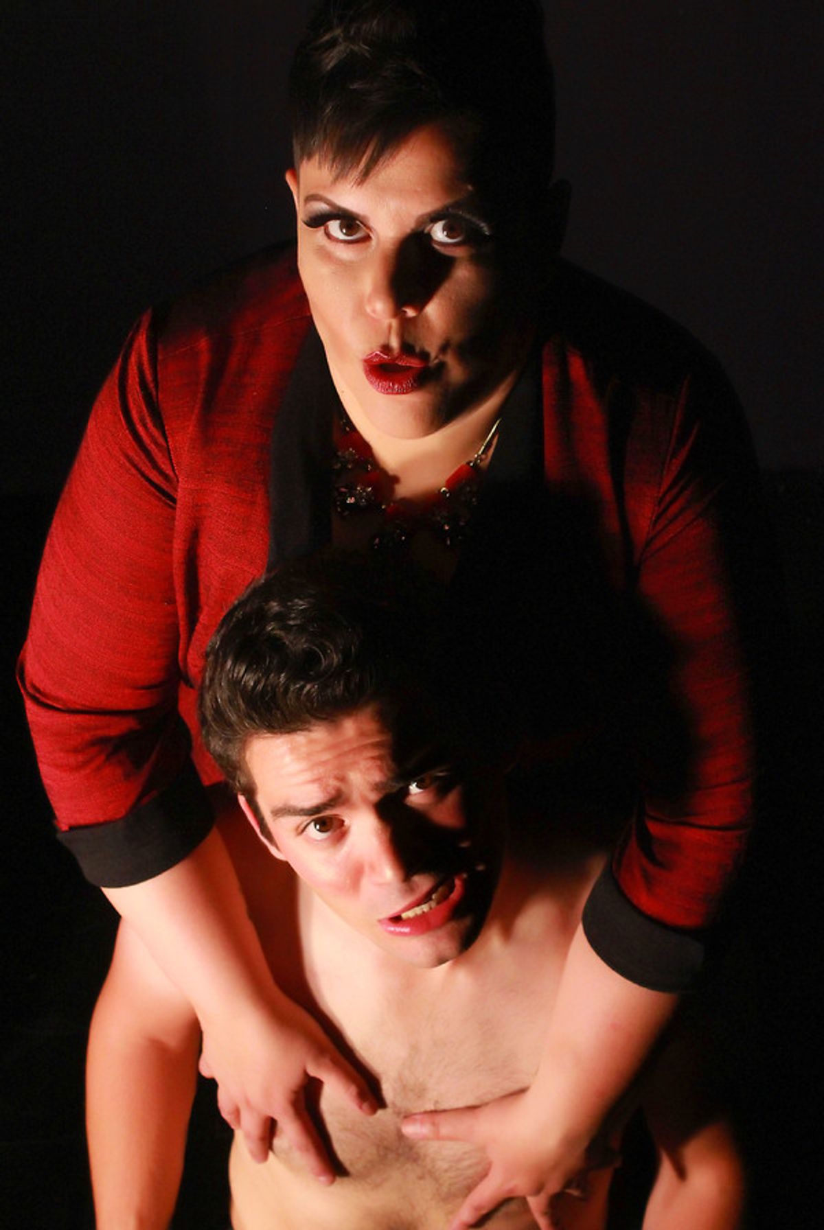 Suzan M. Jacokes (top) stars as Dr. Frank N. Furter and Nick Yocum (below) is Rocky in The Rocky Horror Show playing live at The Ringwald Theatre from September 29 through October 30th. Photo by Brandy Joe Plambeck
 at 