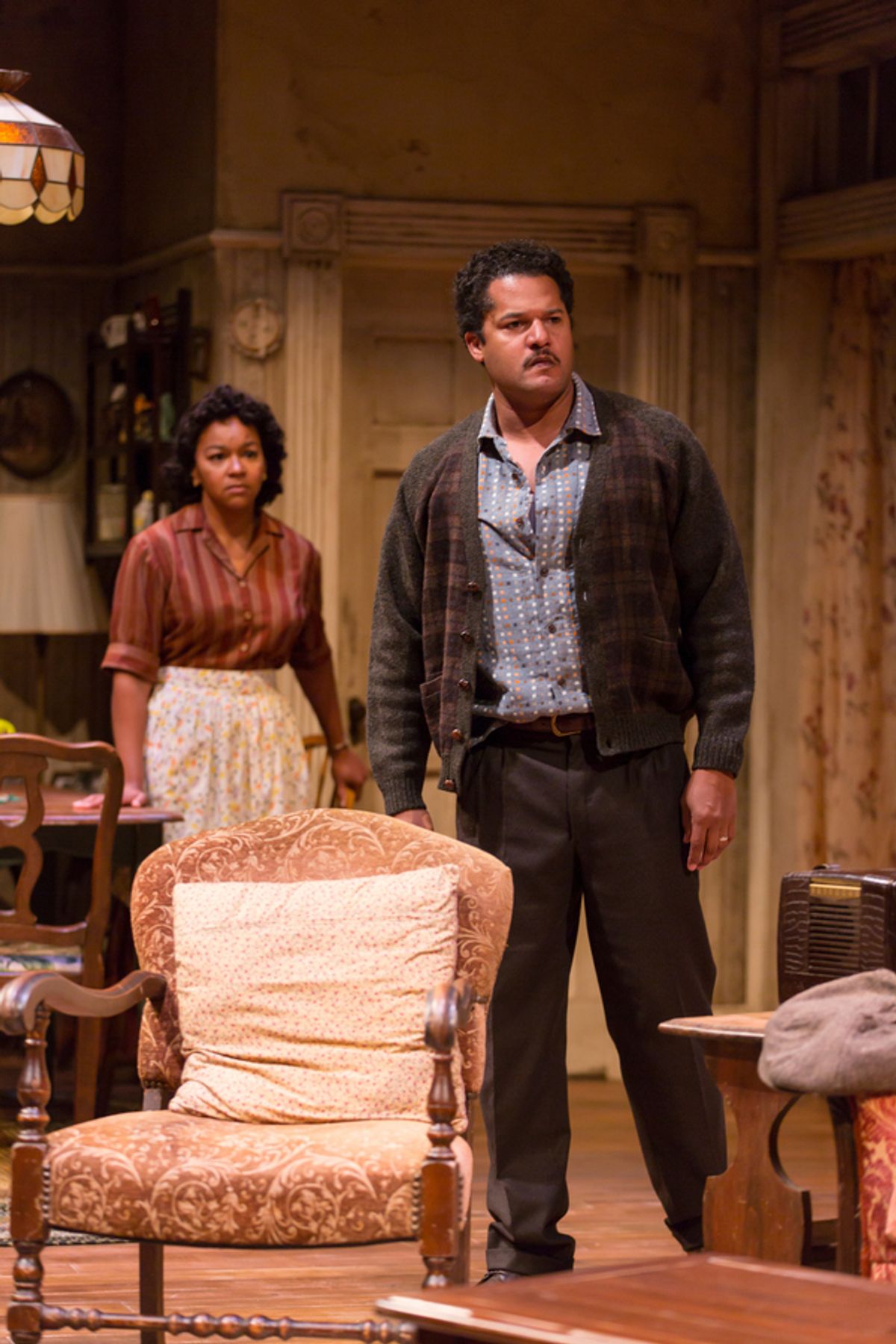 Crystal A. Dickinson (Ruth Younger) and Brandon J. Dirden (Walter Lee Younger) in in A Raisin in the Sun at Two River Theater.  at 