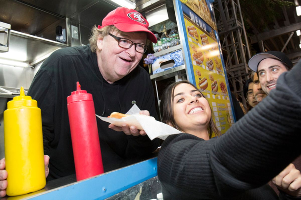 Michael Moore and audience at 
