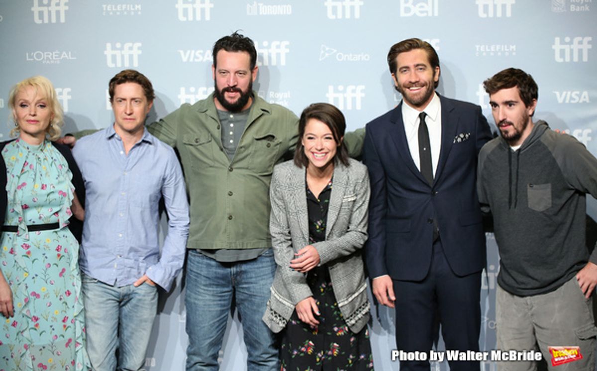 Miranda Richardson,  David Gordon Green, screenwriter John Pollono, Tatiana Maslany, Jake Gyllenhaal and Jeff Bauman at 