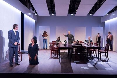 The company of Elevator Repair Service's MEASURE FOR MEASURE, running at The Public T Photo