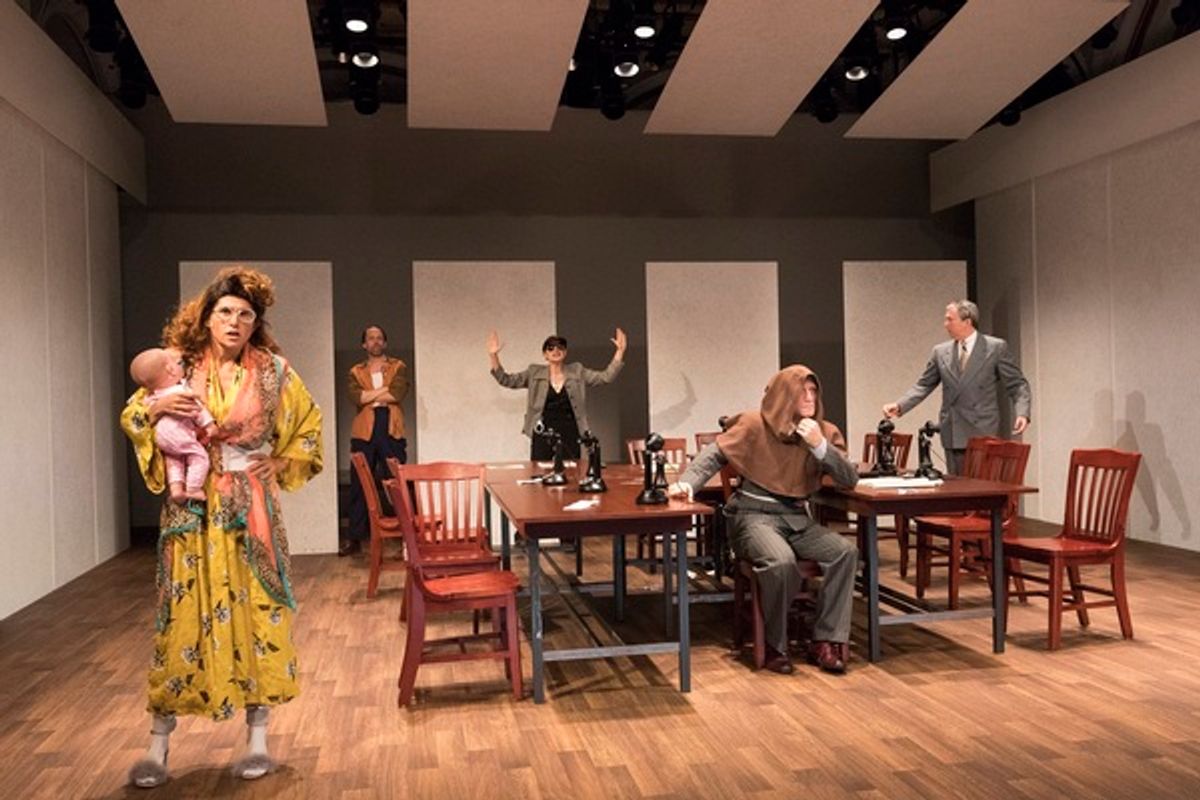 The company of Elevator Repair Service's MEASURE FOR MEASURE, running at The Public Theater at 