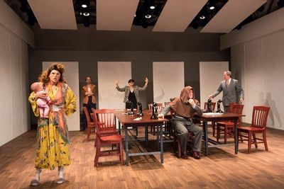 The company of Elevator Repair Service's MEASURE FOR MEASURE, running at The Public T Photo