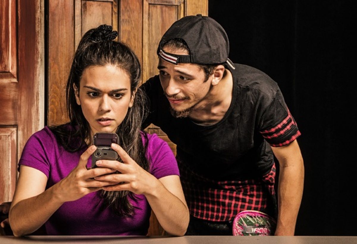 The cast of Cleveland Public Theatreâ€™s production of The Family Claxon. (photo by Steve Wagner) Pictured, from left: Hillary Wheelock, JP Peralta. at 