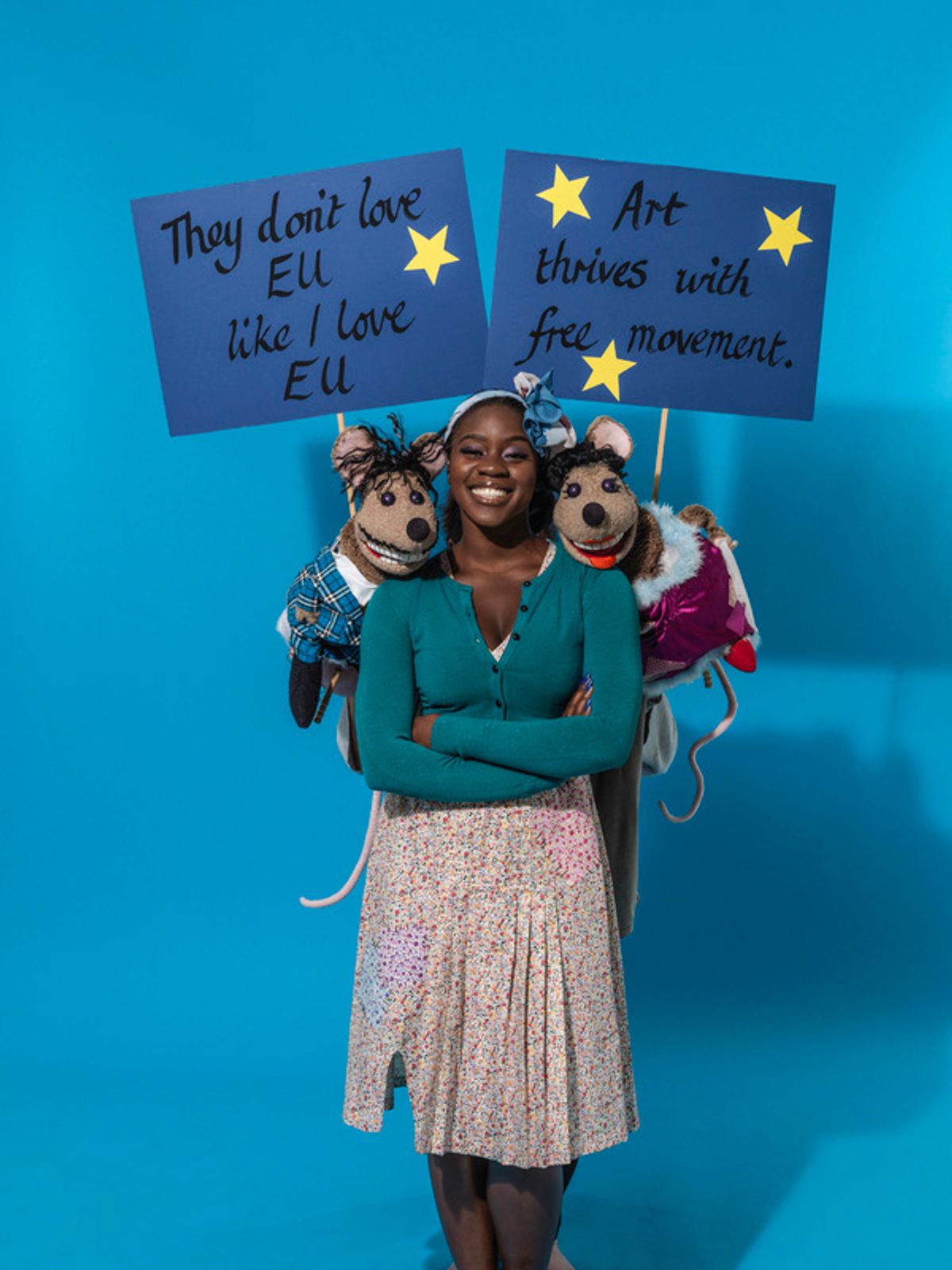 Aisha Jawando with Duchess the Mouse and Duke the Mouse at 