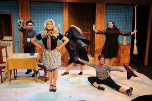 (center) Elizabeth Morgan as Samantha with (left to right) Travis Monroe Neese, Kira Gaudynski, Sarah Taylor and Jennifer Ledesma in Hell in a Handbag Productions’ world premiere musical BEWILDERED. Photo by Rick Aguilar Studios. @ BroadwayWorld (center) Elizabeth Morgan as Samantha with (left to right) Travis Monroe Neese, Kira Photo