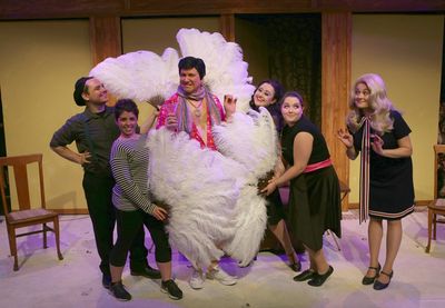 (center) Ed Jones as Uncle Arthur with (left to right) Travis Monroe Neese, Sarah Tay Photo