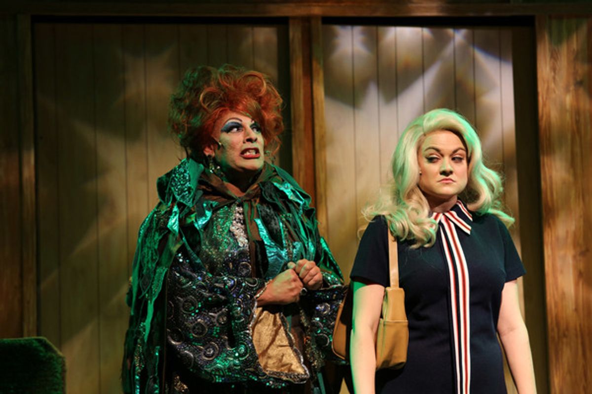 (left to right) David Cerda as Endora and Elizabeth Morgan as Samantha in Hell in a Handbag Productionsâ€™ world premiere musical BEWILDERED. Photo by Rick Aguilar Studios. at 