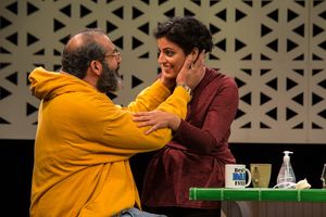 Milwaukee Repertory Theater presents The Who & The What in the Stiemke Studio from September 27 to November 5, 2017. Left to Right: Brian Abraham and Soraya Broukhim. Photo by Tony Duvall. @ BroadwayWorld Milwaukee Repertory Theater presents The Who & The What in the Stiemke Studio from Se Photo
