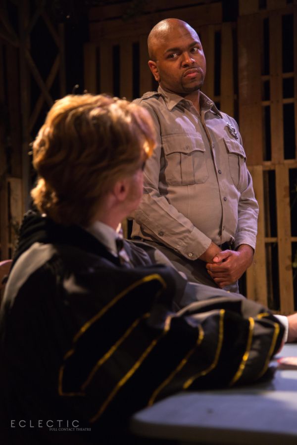 Judge Littlefield (Andrew Pond) and his Bailiff (Eugene Bracy) share a look in THE LA Photo