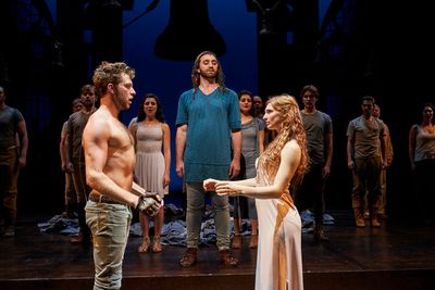 Esmeralda (Keri Rene Fuller*) and Quasimodo (Corey Mach*) meet one last time as Clopi Photo