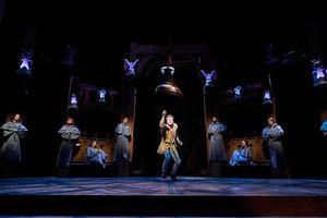 Quasimodo (Corey Mach*) greets his friends (Derrick Cobey*, Jillian Kates*, Olivia Kaufmann, Andrew Kotzen*, Michelle Pauker, Mickey Patrick Ryan*, Mack Shirilla*) in the tower. @ BroadwayWorld Quasimodo (Corey Mach*) greets his friends (Derrick Cobey*, Jillian Kates*, Olivia Ka Photo