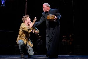 Quasimodo (Corey Mach*) is reprimanded by Dom Claude Frollo (Tom Ford*). @ BroadwayWorld Quasimodo (Corey Mach*) is reprimanded by Dom Claude Frollo (Tom Ford*). Photo