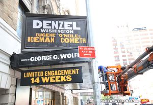 Theatre Marquee installation for Denzel Washington starring in in 'Eugene O'Neill's The Iceman Cometh' at the Bernard B. Jacobs Theatre on October 3, 2017 in New York City. @ BroadwayWorld Theatre Marquee installation for Denzel Washington starring in in 'Eugene O'Neill's Photo
