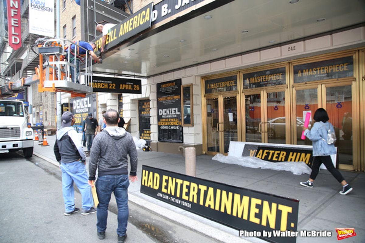 Theatre Marquee installation for Denzel Washington starring in  in 'Eugene O'Neill's The Iceman Cometh' at the  Bernard B. Jacobs Theatre on October 3, 2017 in New York City. at 
