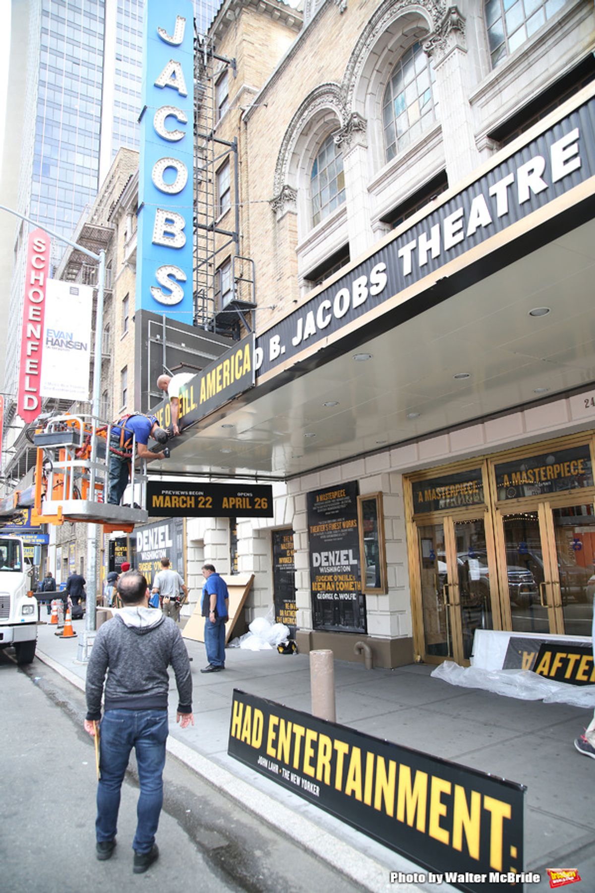 Theatre Marquee installation for Denzel Washington starring in  in 'Eugene O'Neill's The Iceman Cometh' at the  Bernard B. Jacobs Theatre on October 3, 2017 in New York City. at 