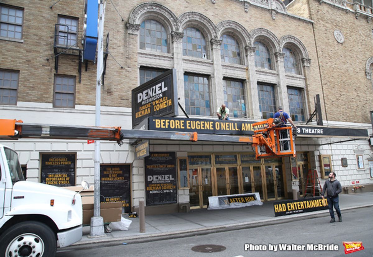 Theatre Marquee installation for Denzel Washington starring in  in 'Eugene O'Neill's The Iceman Cometh' at the  Bernard B. Jacobs Theatre on October 3, 2017 in New York City. at 