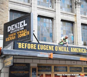 Theatre Marquee installation for Denzel Washington starring in in 'Eugene O'Neill's The Iceman Cometh' at the Bernard B. Jacobs Theatre on October 3, 2017 in New York City. @ BroadwayWorld Theatre Marquee installation for Denzel Washington starring in in 'Eugene O'Neill's Photo
