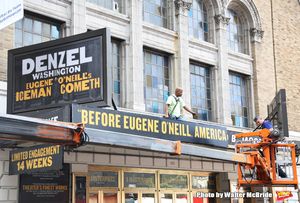Theatre Marquee installation for Denzel Washington starring in in 'Eugene O'Neill's The Iceman Cometh' at the Bernard B. Jacobs Theatre on October 3, 2017 in New York City. @ BroadwayWorld Theatre Marquee installation for Denzel Washington starring in in 'Eugene O'Neill's Photo