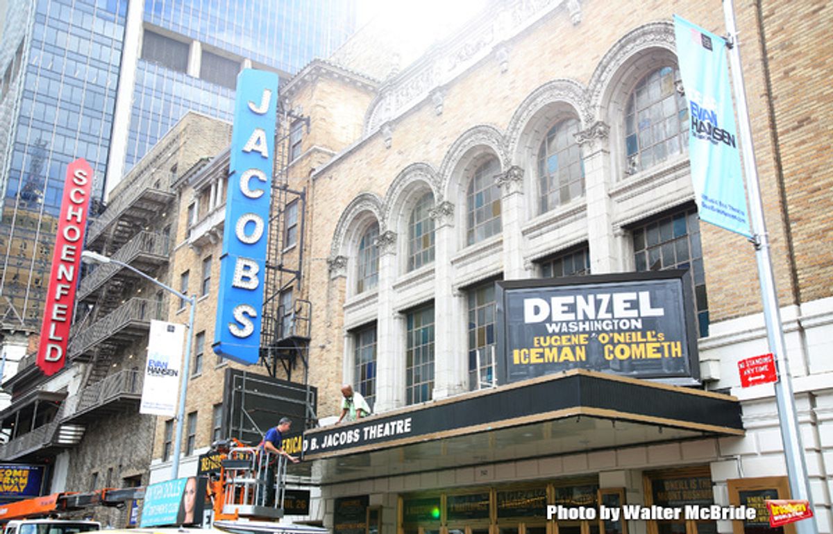 Theatre Marquee installation for Denzel Washington starring in  in 'Eugene O'Neill's The Iceman Cometh' at the  Bernard B. Jacobs Theatre on October 3, 2017 in New York City. at 