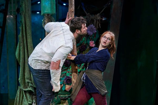 Helena (actor, Keri Rene Fuller*) staves off a kiss from Demetrius (actor, Jon Loya*) Photo