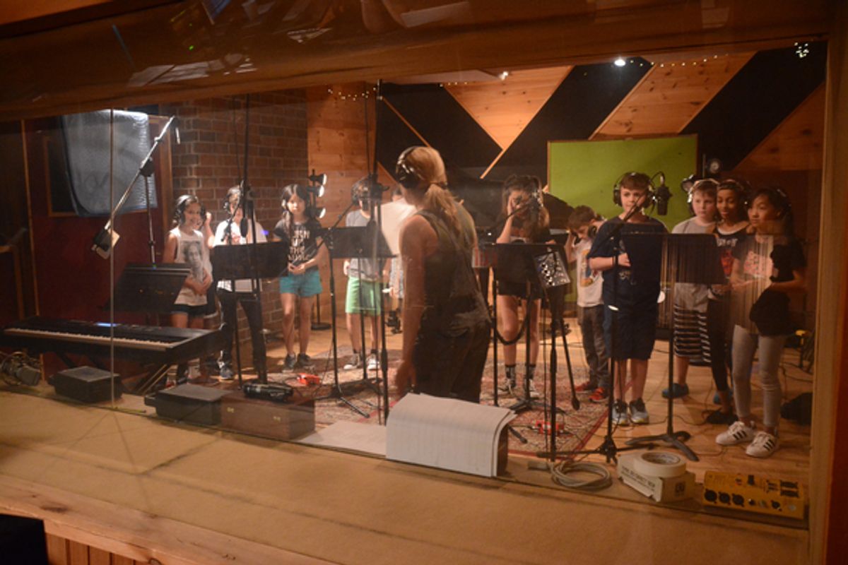 From the Cast of School of Rock-Becky Gulsvig conducting Michael Cascetta, Cory Logan, Gabrielle Greene, Ellie Kin, Ruth Right, Sophia Kekllas, Olivia Chun, John Allyn, Levi Buksbazen, Zachary Zwelling, Rachel Katzke and Walden Sullivan at 