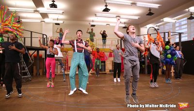 Gavin Lee and Ethan Slater with cast  Photo