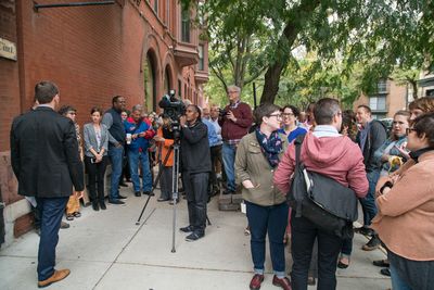Crowd gathers for honorary street dedication in Martha Lavey's honor Photo