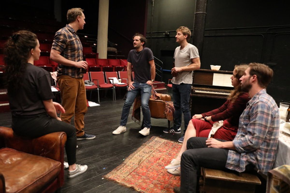 The company of ILLYRIA in rehearsal at The Public Theater at 
