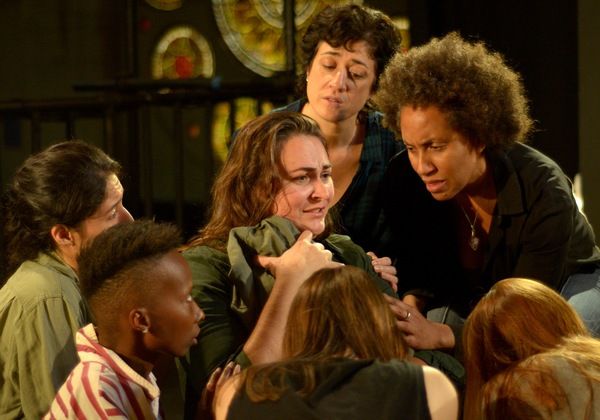 (clockwise from top) Anna Savant (Chorus), Marcie Henderson (Hecuba), Cerridwyn McCaf Photo