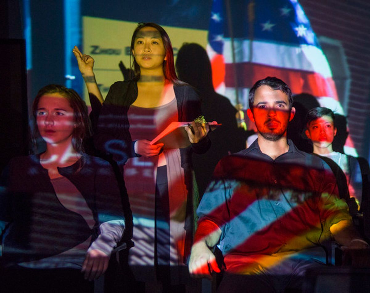 Ashlyn Lozano, Sarah Lo and Christopher Acevedo with the cast at 