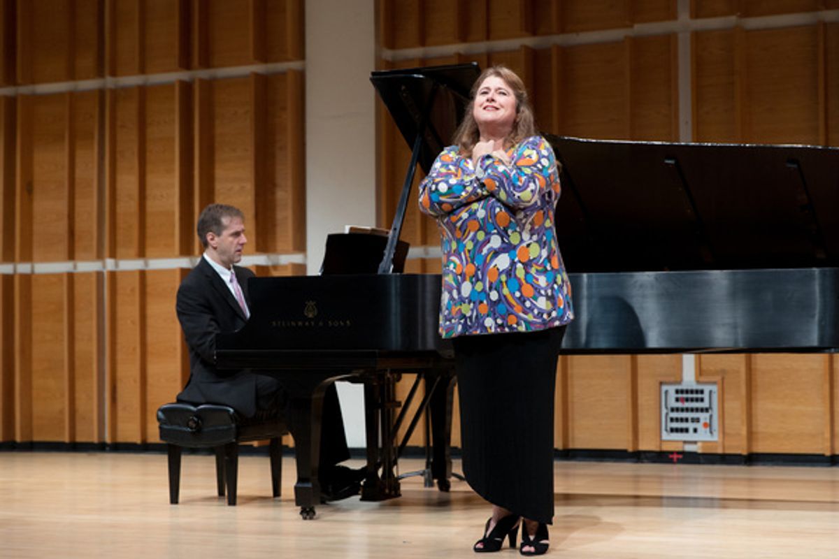 PREformancesâ€™ host, soprano Allison Charney welcomes audience to Season Nine debut at Merkin Concert Hall, Kaufman Music Center at 