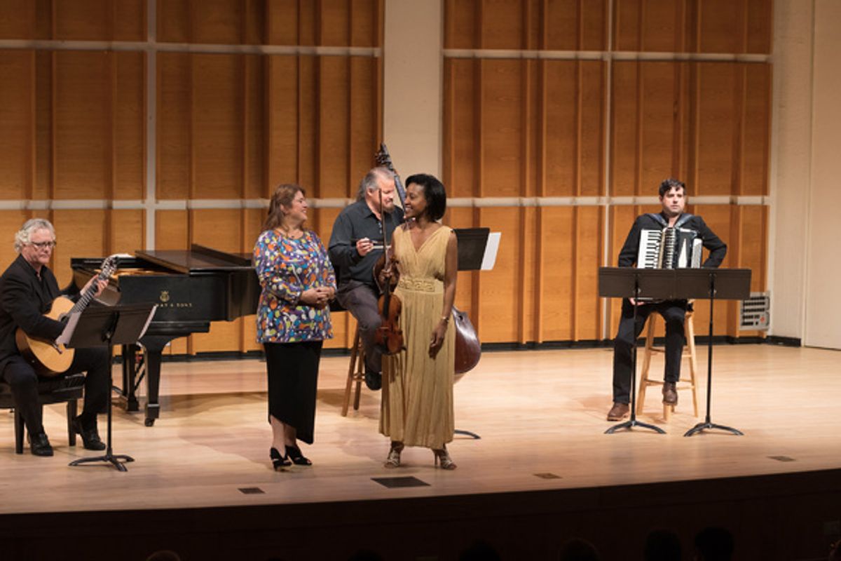 Allison welcomes violin soloist Kelly Hall-Tompkins and accompanists Stephen Benson, guitar; Joshua Camp, accordion and Steve Moran, bass at 