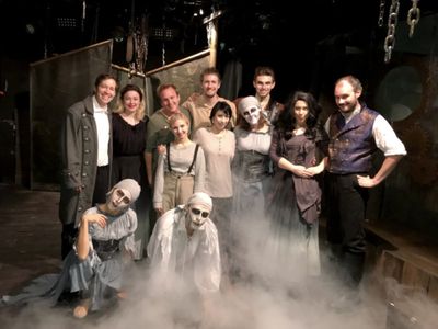 The cast includes Zachary Tallman (the Monster), Eric Fletcher (Victor), Isabel Kruse Photo