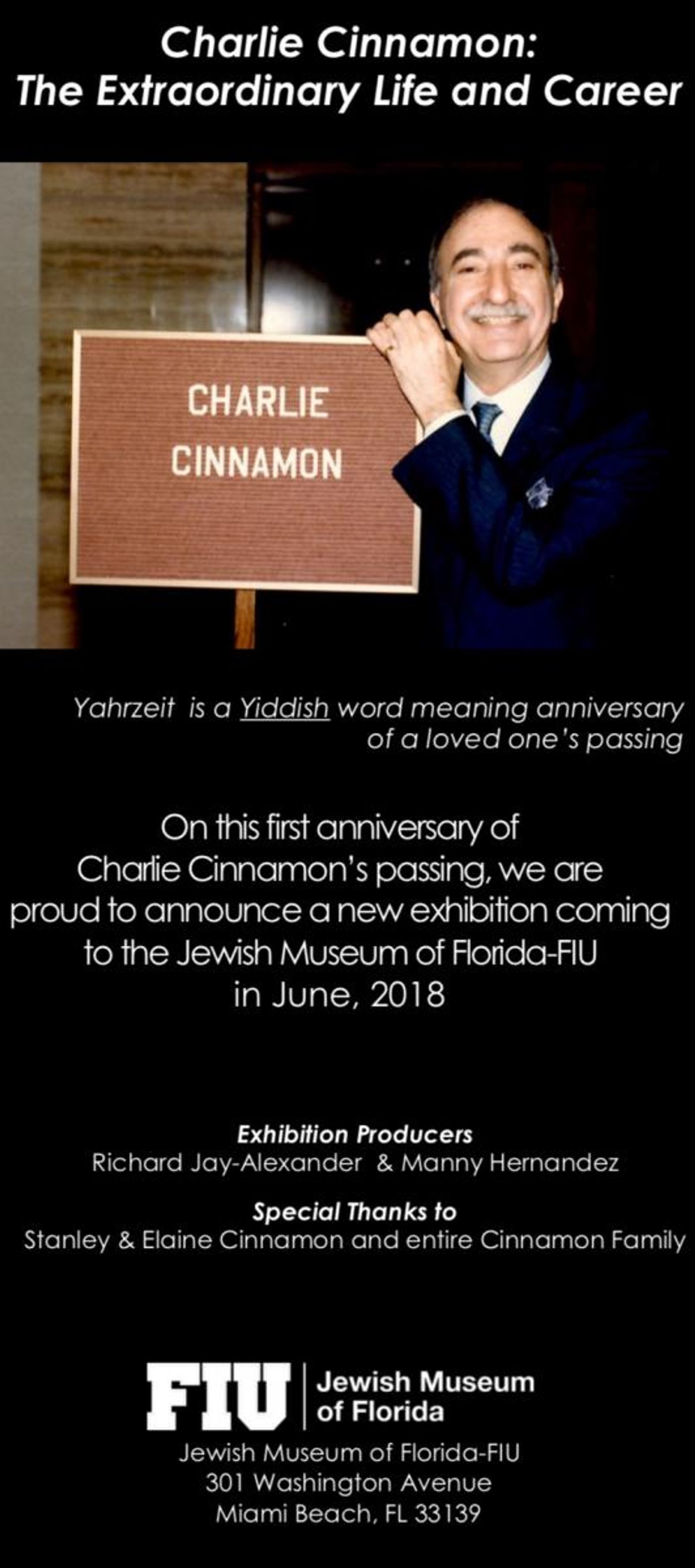 Legendary Publicist Charlie Cinnamon to Be Honored with New Exhibition at Jewish Museum of Florida-FIU  Image