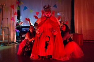 Jonas Budris as King Chrononhotonthologos with Floating Chorus: Aliana de la Guardia, Photo