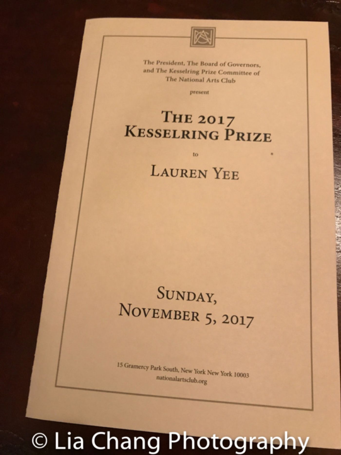 Photo Flash: David Henry Hwang Presents 2017 Kesselring Prize To Lauren Yee At National Arts Club  Image
