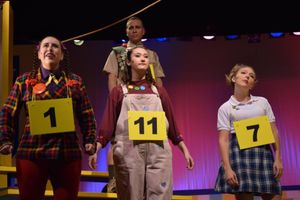 Chip Tolentino (Joe Conte), Logianne Schwartzandgrubenierre (Lea Alton), Olive Ostrovsky (Rachel Cohen) and Marcy Park (Katlyn Scott) each have different motivations for winning the 25th Annual Putnam County Spelling Bee @ BroadwayWorld Chip Tolentino (Joe Conte), Logianne Schwartzandgrubenierre (Lea Alton), Olive Ostrov Photo
