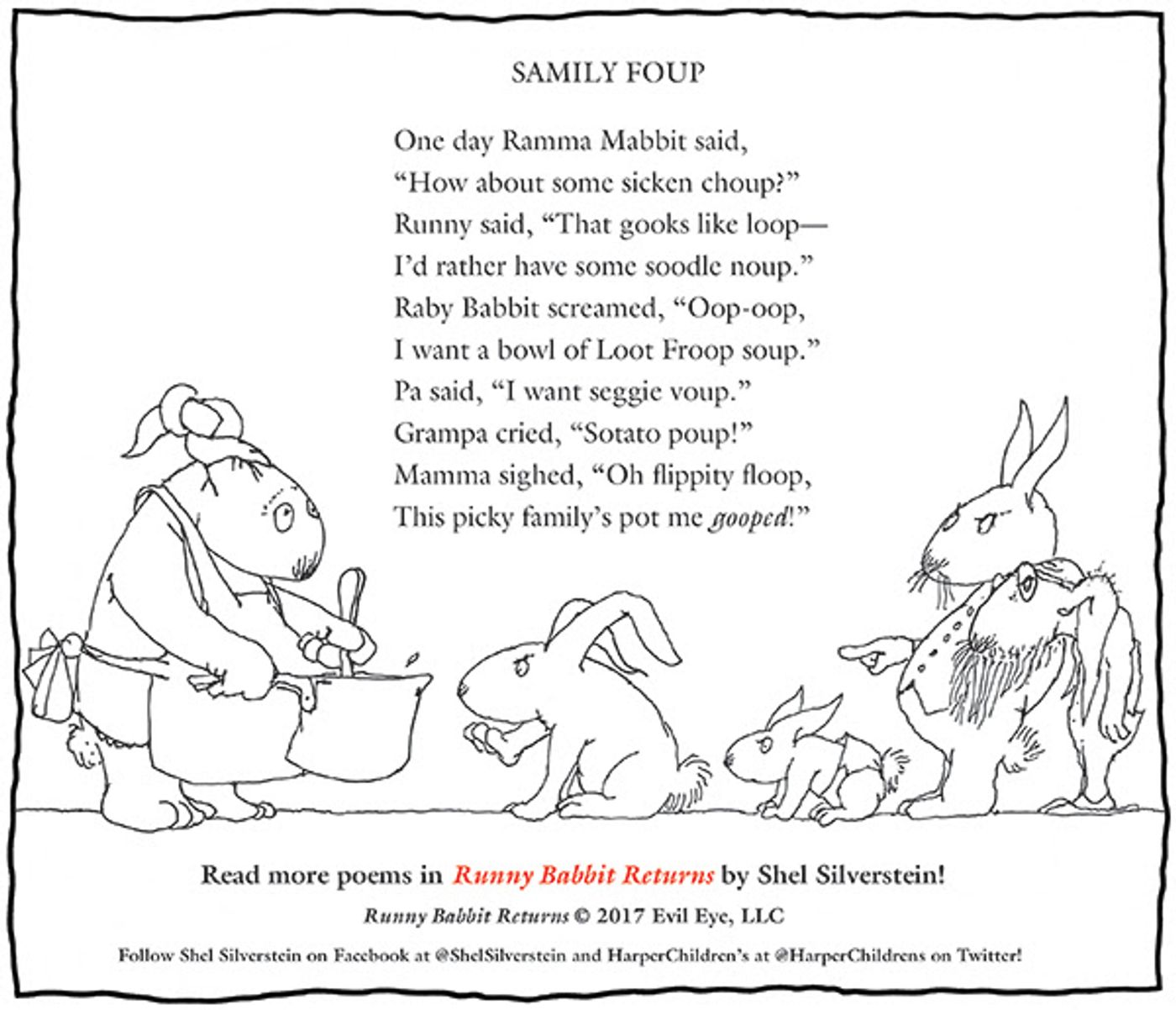 A Shel Silverstein Thanksgiving Message About New Book RUNNY RABBIT RETURNS Image