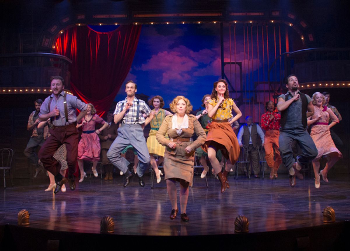 Danny Gardner as Bobby Child, Sherri Edelen as Fodor Ashley Spencer as Polly Baker (these are the three people in the center), and the ensemble at 