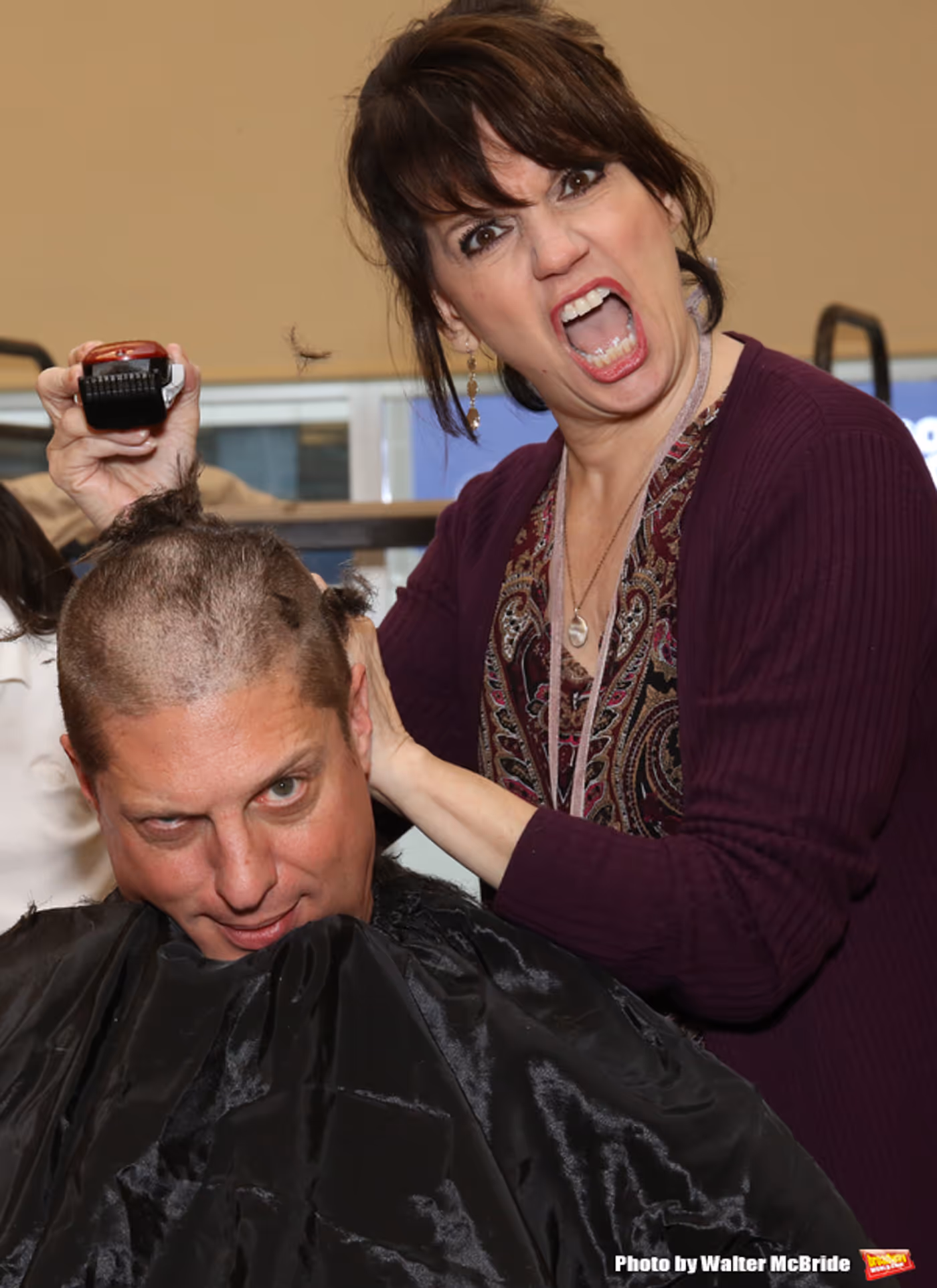 FREEZE FRAME: Beth Leavel and Christopher Sieber Get Hairy as Miss Hannigan Gives Daddy Warbucks a Buzz Cut!  Image