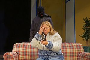  (l to r): The Mysterious Ski Enthusiast and Lynn Nissenbaum as Adele
 Photo