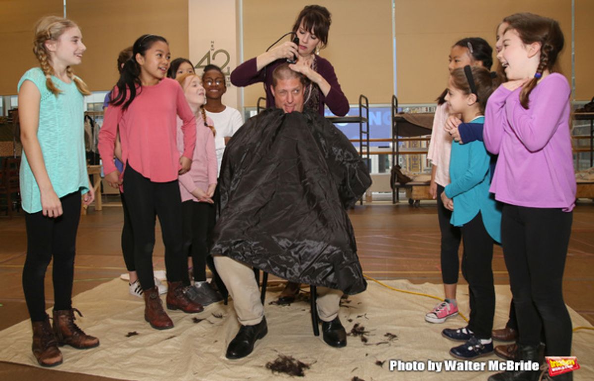 Christopher Sieber and Beth Leavel with  Cassidy Pry and Peyton Ella and cast at 