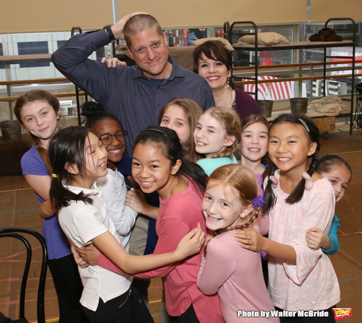 Christopher Sieber and Beth Leavel with  Cassidy Pry and Peyton Ella and cast at 