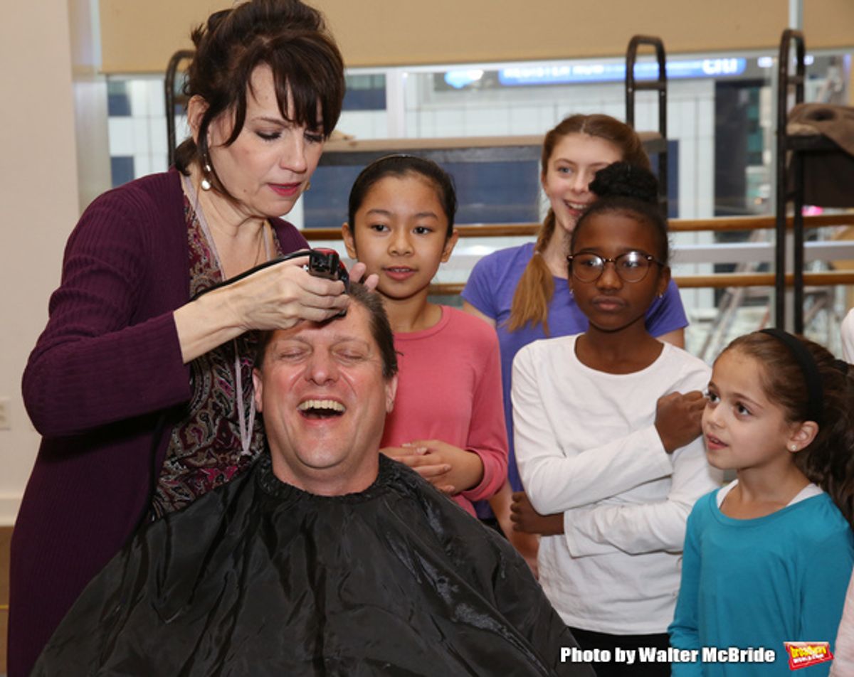 Christopher Sieber and Beth Leavel with cast at 