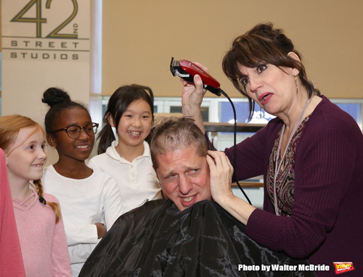 Christopher Sieber and Beth Leavel with cast at 