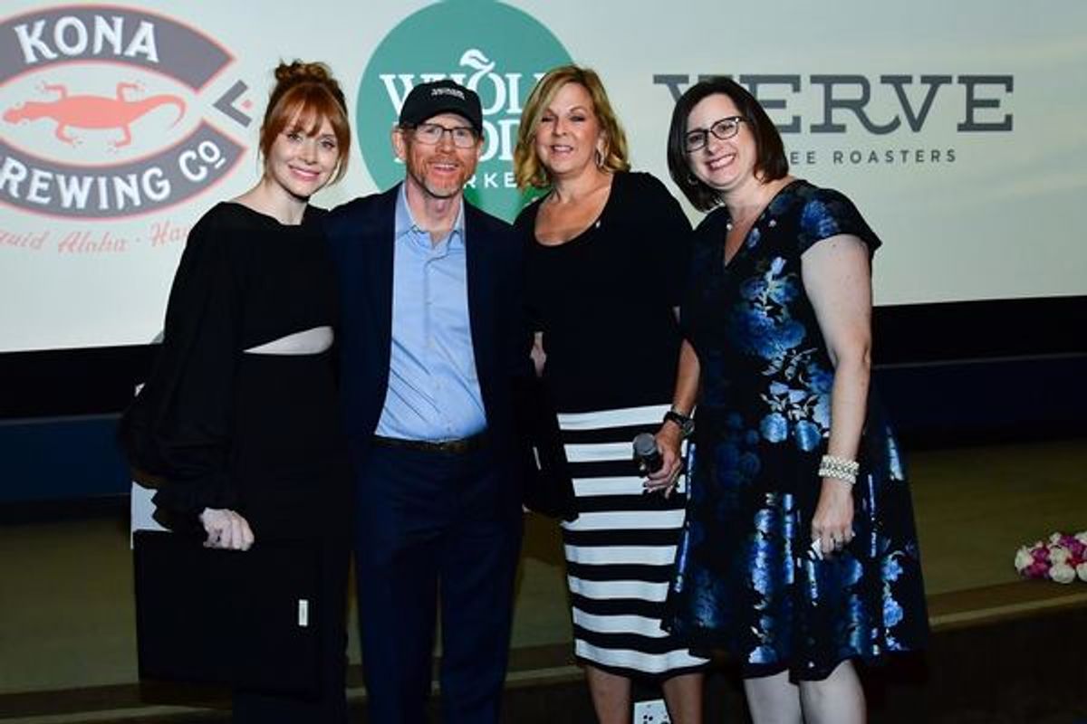 Pictured (L-R) Bryce Dallas Howard, Ron Howard, ALZGLA VP Kara Bonela, ALZGLA President & CEO Heather Cooper Ortner at 